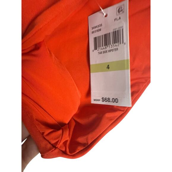 Trina Turk Tab Side Flame Red Orange Hipster Bikini Swimsuit Bottoms Size 4 - Picture 5 of 7